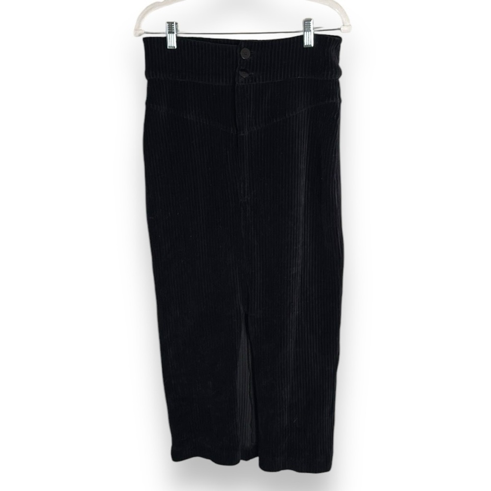 Free People Black Corduroy Midi Pencil Skirt Size Large Witchy Dark Academia